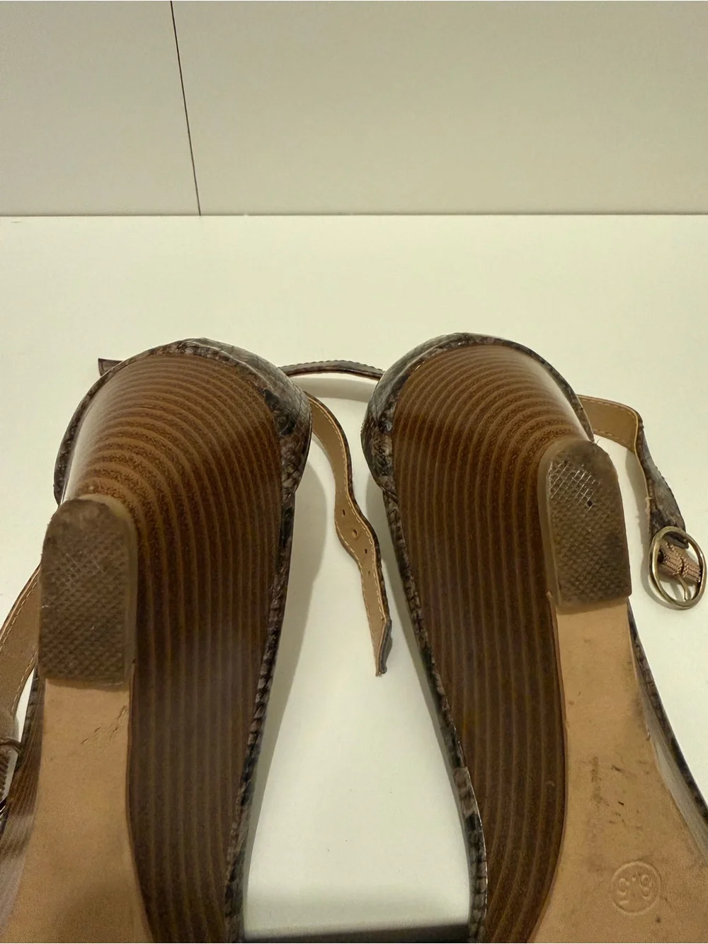 Loft Brown Snake-Print Wedge Ankle Strap Sandals